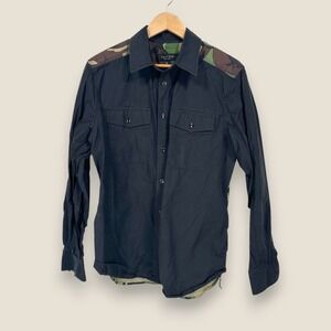 Rag Bone New York Button Shirt Men Medium Black Camo Patchwork Back Cotton